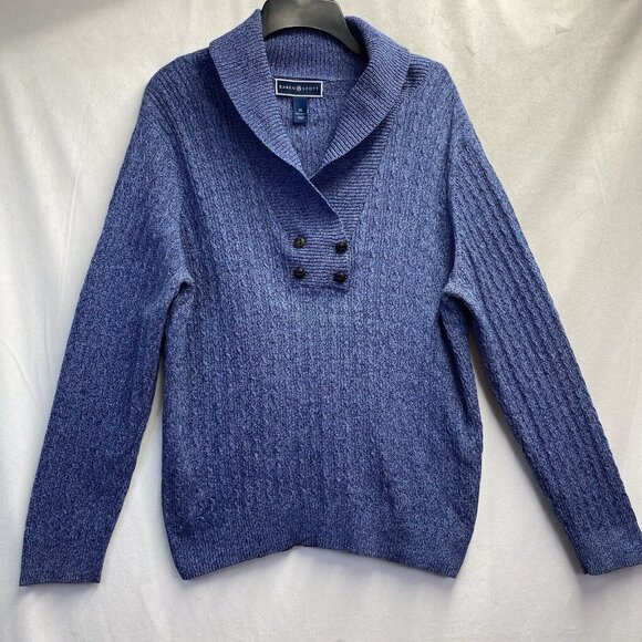 Karen Scott Knitted Braid Split Cowl Neck Long Sleeve Sweater Women XL Blue Used - Picture 1 of 16